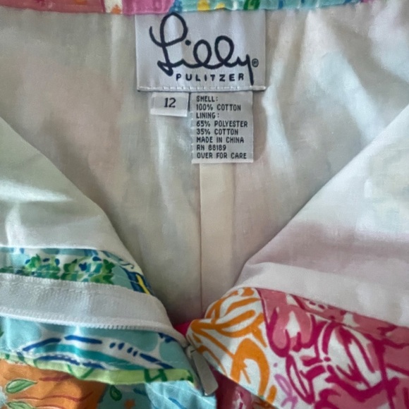 Lilly Pulitzer Colorful Lined Bermuda Shorts 12 Lion Monkey Patchwork Vacation - Picture 4 of 5